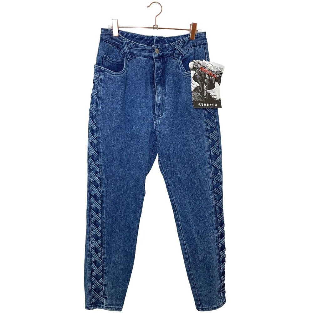 Vintage Denim Republic High Waisted Jeans Tapered Leg Braided Side New